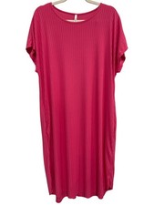 Mittoshop TShirt Midi Dress Plus Size 1X Ribbed Short Sleeve Hot Pink Barbiecore