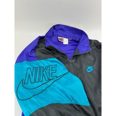 VNTG 90's  Nike Windbreaker Jacket Large Colorblock Purple Teal Black 90s Zip