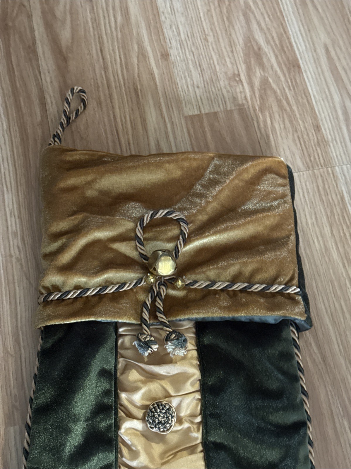 Vintage Villa Bacci Large Christmas Stocking Satin Buttons and Bells