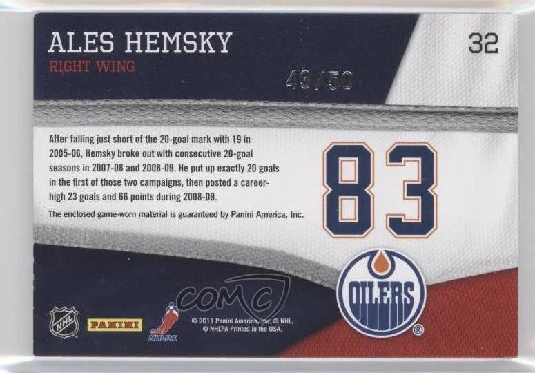 2011-12 Pinnacle Threads Prime /50 Ales Hemsky #32 - Image 2 of 2