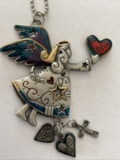 Angel Heart Car Charm By Ganz Enamel, Pewter Puff Hearts