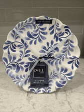 "Juego de 4 platos de cena DWELL de melamina de 10,5"" azul mate y blanco borde festoneado NUEVO