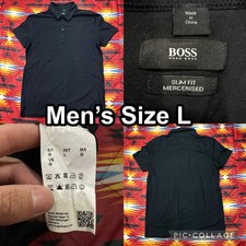 BOSS Hugo Boss Black Polo Shirt Mens Size Large Slim Fit Mercerised READ