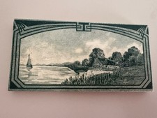 Jugendstil Fliese um 1900 mit Landschaftsmotiv antik 15 x 7,5 cm Gr&uuml;n/weiss