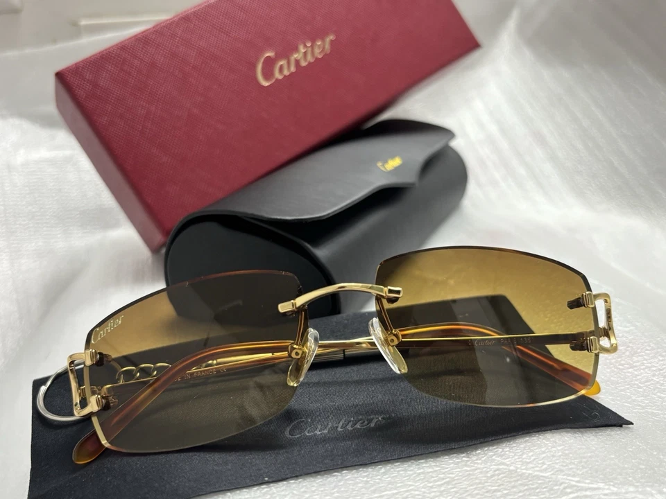 Lente Cartier Big C sin marco de oro marrón corte diamante CT0092S Foto 3 de 4