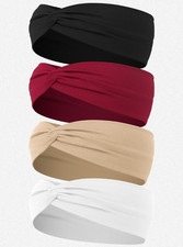 4PCS Stretchable Turban Twist Hair Wrap Yoga Hairband Headband Solid Color Sport
