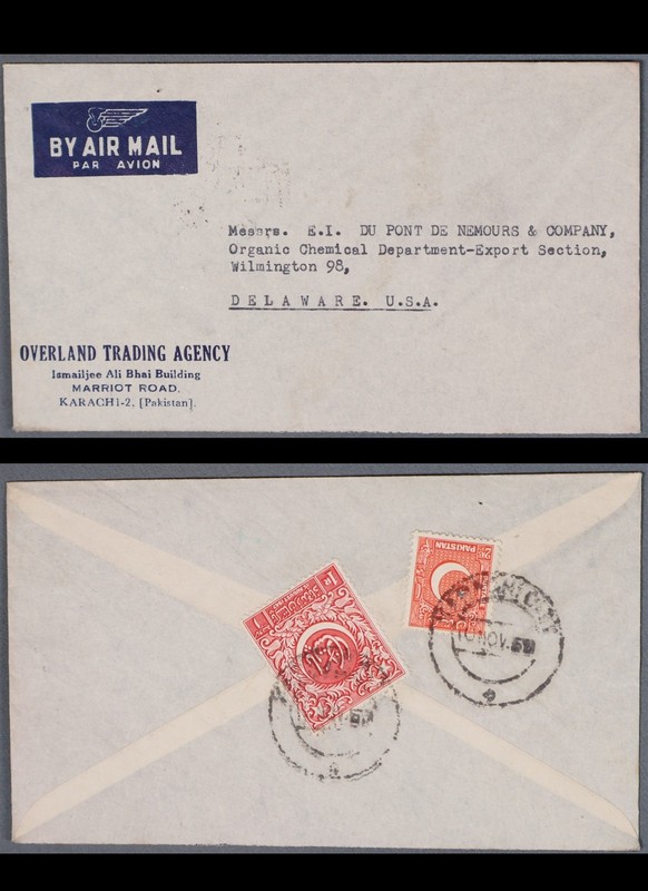 Mayfairstamps Pakistan 1950s Karachi Overland Trading Co Airmail to Delaware cov