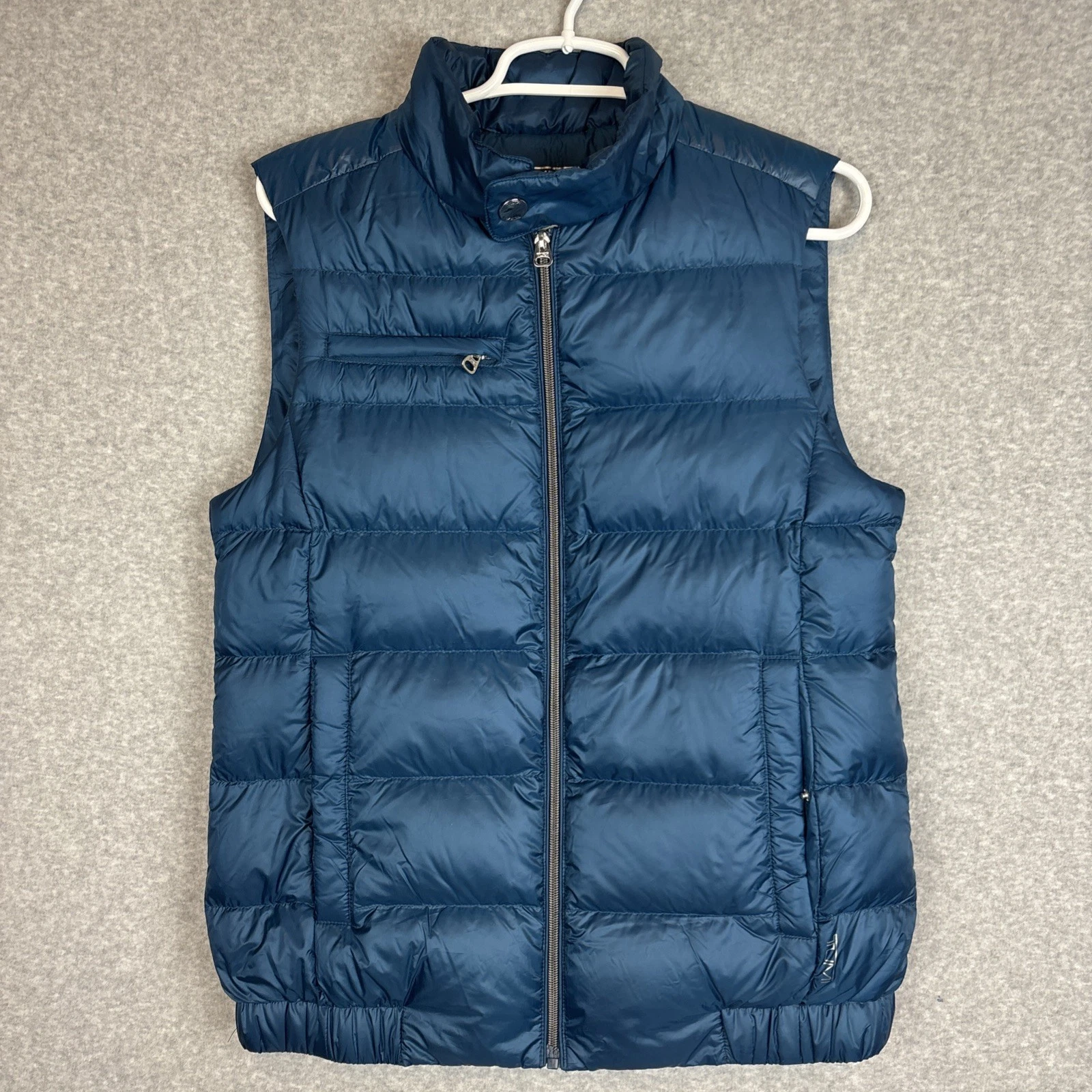Tumi Pax Down Puffer Vest Jacket Mens Medium Packable Vest/Travel Pillow BLUE