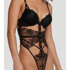 NWT Victoria's Secret Bombshell Bra Teddy Rose Lace  Grommet Black Size XS