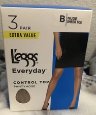 NEW L'eggs 3 Pair Everyday Control Top Sheer Toe Pantyhose | Free Shipping