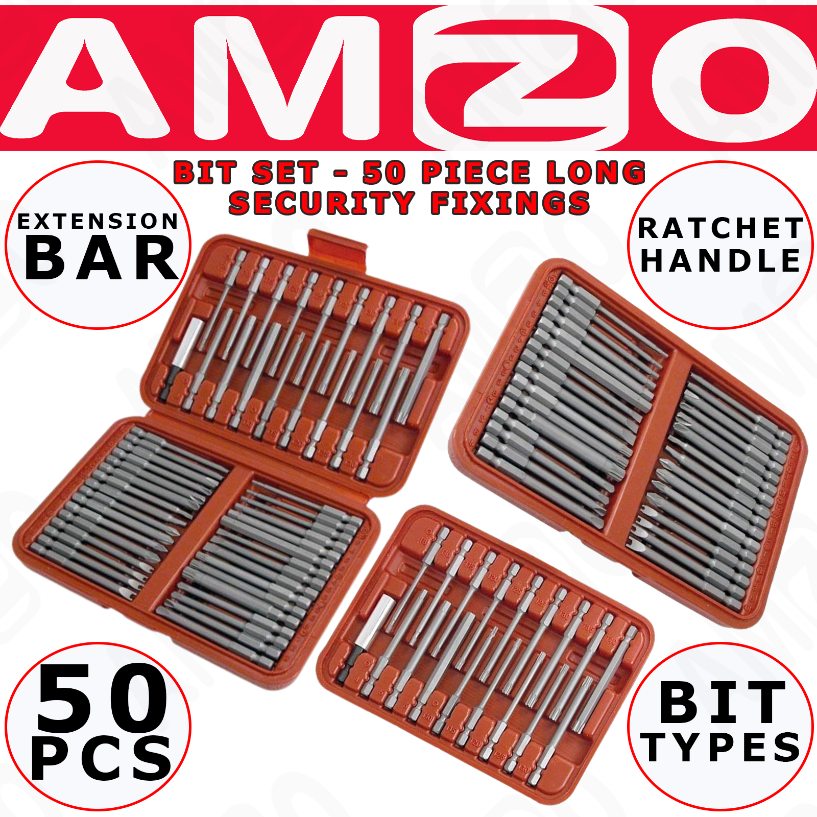 Neilsen 50pc Extra Long Security Screwdriver Bit Set Hex Torx Ribe Spline + Case