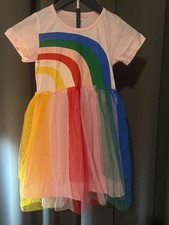 Girls 7-8y Pink Rainbow Graphic Short Sleeve Pullover Tutu Dress NWT