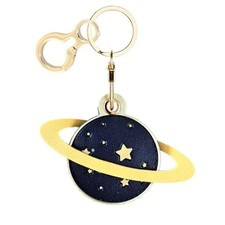 Leather Keychain Holder Case Compatible with AirTag,Cute Protective Blue Planet