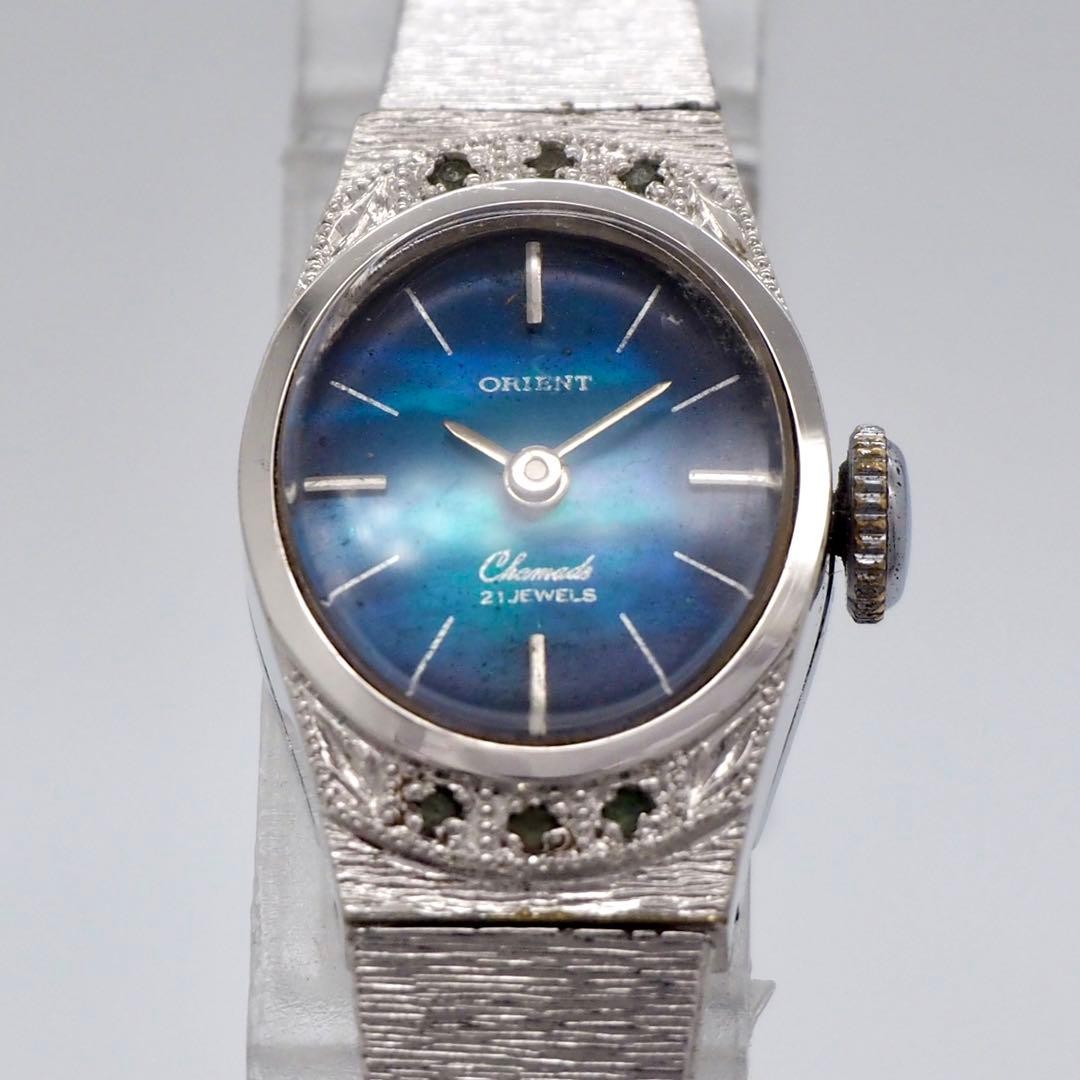 ORIENT 535 Working Blue Shell Hand Wind Wristwatc… - image 7