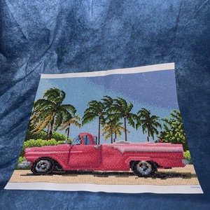 Diamond Art Painting Beaded Art Red Car Palm Trees