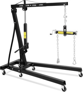 4400lbs Hydraulic Engine Hoist–2 Ton Foldable Shop Crane Lift w/ 6 Caster Wheels