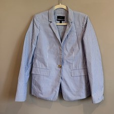 J. Crew Regent Cotton Blazer Size 8 Striped White Blue Coastal Preppy Blokecore