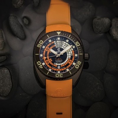 Ocean Crawler Decompression Timer, Black DLC, Bracelet + Rubber Strap