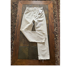 BDG Women's Beige Light Wash Straight Denim Jeans Frayed Hem