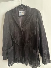pioneer wear women fringed suede leather jacket, size 12 