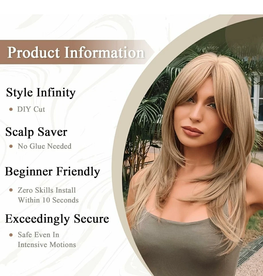 Long Strawberry Blonde Auburn Red Full Wig Human Hair blend layers bangs - Image 4 of 4