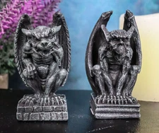 Gothic Notre Dame Guardian Mini Gargoyle Statue Set of 2 Miniature Fairy Garden