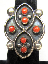 LARGE NAVAJO Zuni Coral Snake Eye Cluster Ring Size 7 NATIVE AMERICAN
