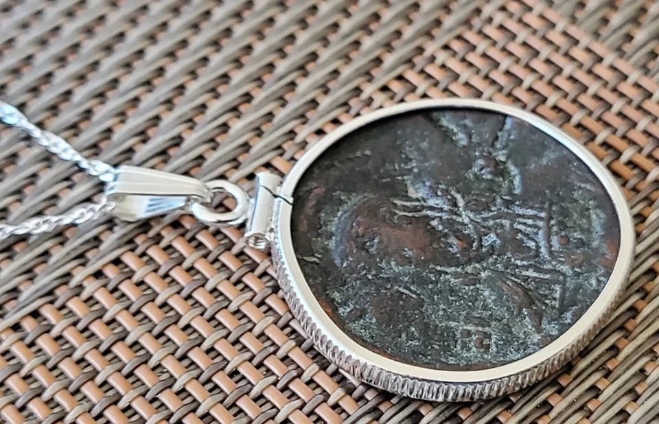 Collar de plata maciza colgante moneda retrato de Jesucristo bizantino del Imperio Romano Foto 4 de 4