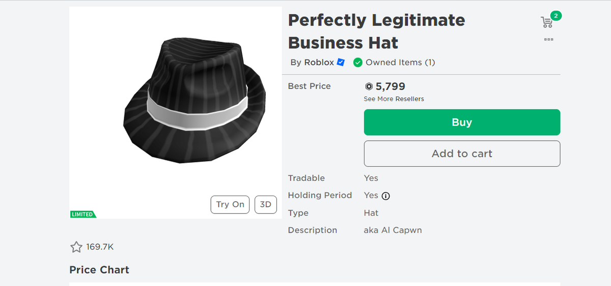 Perfectly Legitimate Business Hat roblox limited items cheap