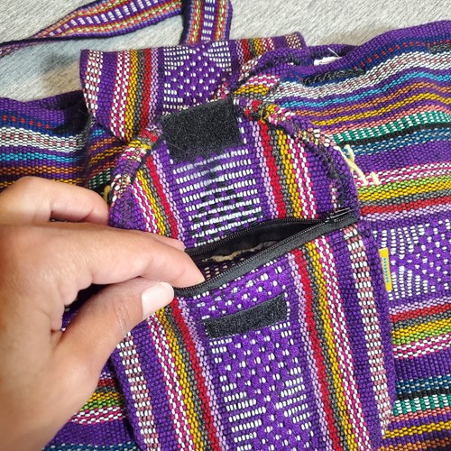 Pinzon Purple Mexican Backpack, Blanket Weave - Boho Travel Bag Los Cabos Mex - Imagen 7 de 10