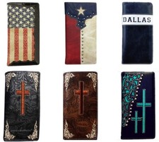 America Flag, Texas Flag, Dallas Cowboy, Cross Men Western Wallets Check Book