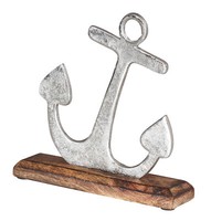 Anker Skulptur 18X22Cm Silber Mango Holz Tischdeko Geschenk Aufsteller Maritim