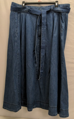 Lauren Ralph Lauren Women's Blue Denim Midi A-Line Belted Skirt Stormee 14W