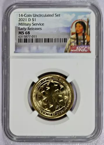 2021-D NGC MS 68 Military Service Sacagawea $1 Dollar Early Releases * Beauty! *