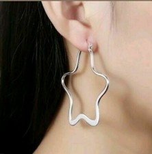 Womens 925 Sterling Silver Large 55mm Star Shaped Vogue Hoop Earrings E106