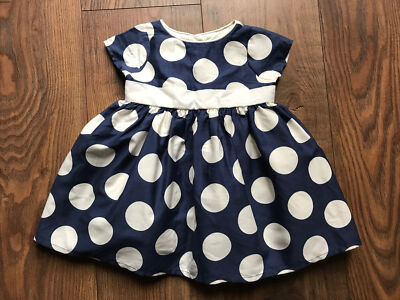 AE. Baby Girls Age 9-12 Months Navy Blue White Spotty Dress SUMMER SMART PARTY