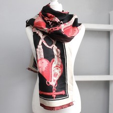Elegant Luxury Women's Fashion Black Red Horse Link Wrap Rectangle Scarf