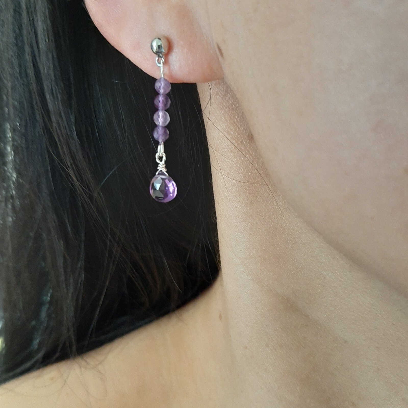 Boucles d'oreilles améthyste violette, bijoux clous en argent 925 pour révéler votre éclat intérieur