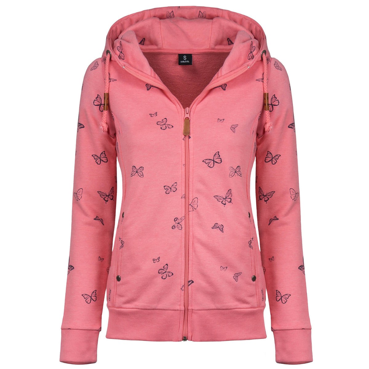 SUBLEVEL Damen Sweatjacke Sweat Jacke mit Kapuze Schmetterling Butterfly  Print