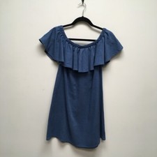 Madewell Womens Denim Shift Dress Blue Chambray Ruffle Off Shoulder XS