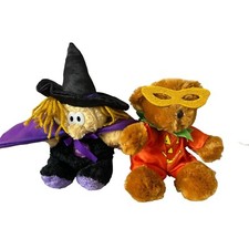 Dan Dee Collector's Choice Lot of 2 Halloween Plush Teddy Bear Pumpkin and Witch