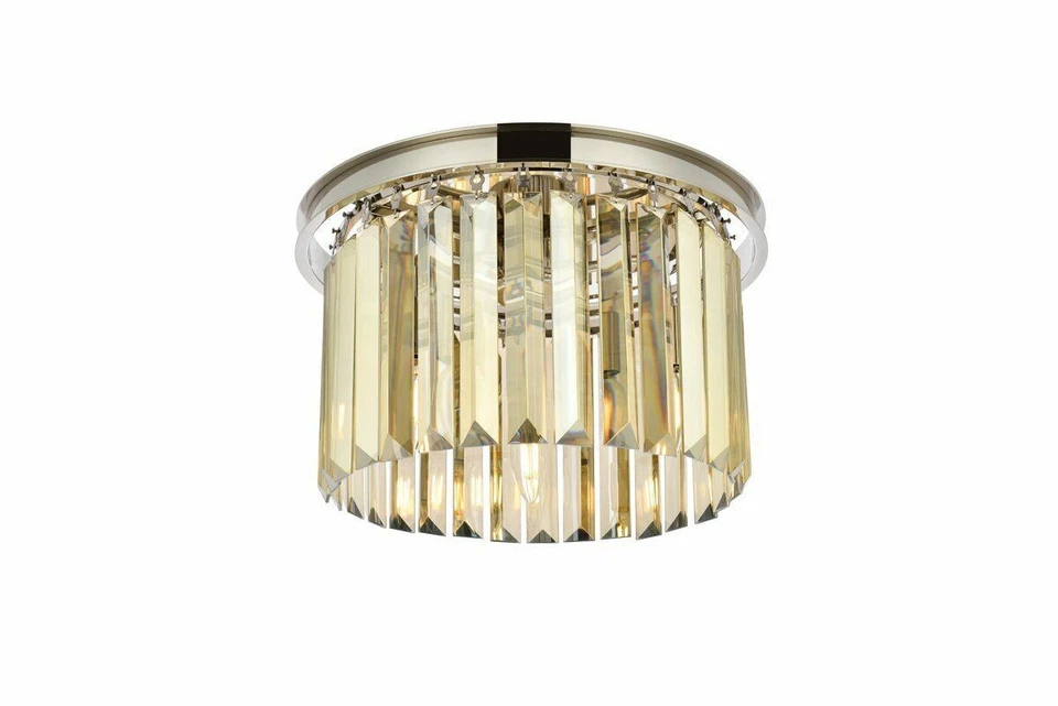 Chandelier Flush Mount 3 Light Fixture Polished Nickel 16in Golden Teak Crystal - Image 4 of 4