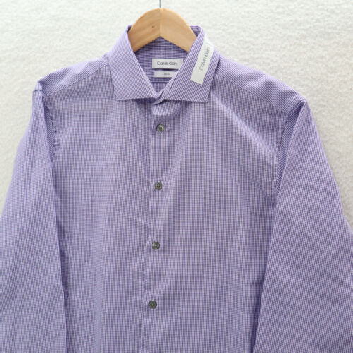 Calvin Klein Shirt Men 15.5 34/35 Purple Plaid Slim Fit Preppy American Academia - Picture 2 of 13