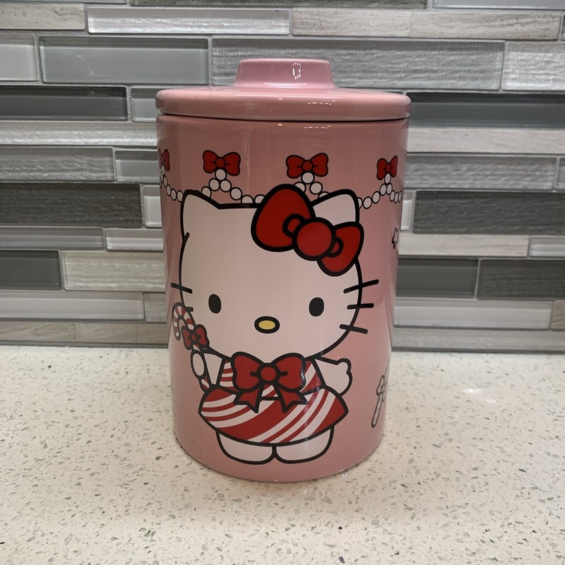 Hello Kitty In Christmas Peppermint Dress Ceramic Canister Treat Snack Candy Jar