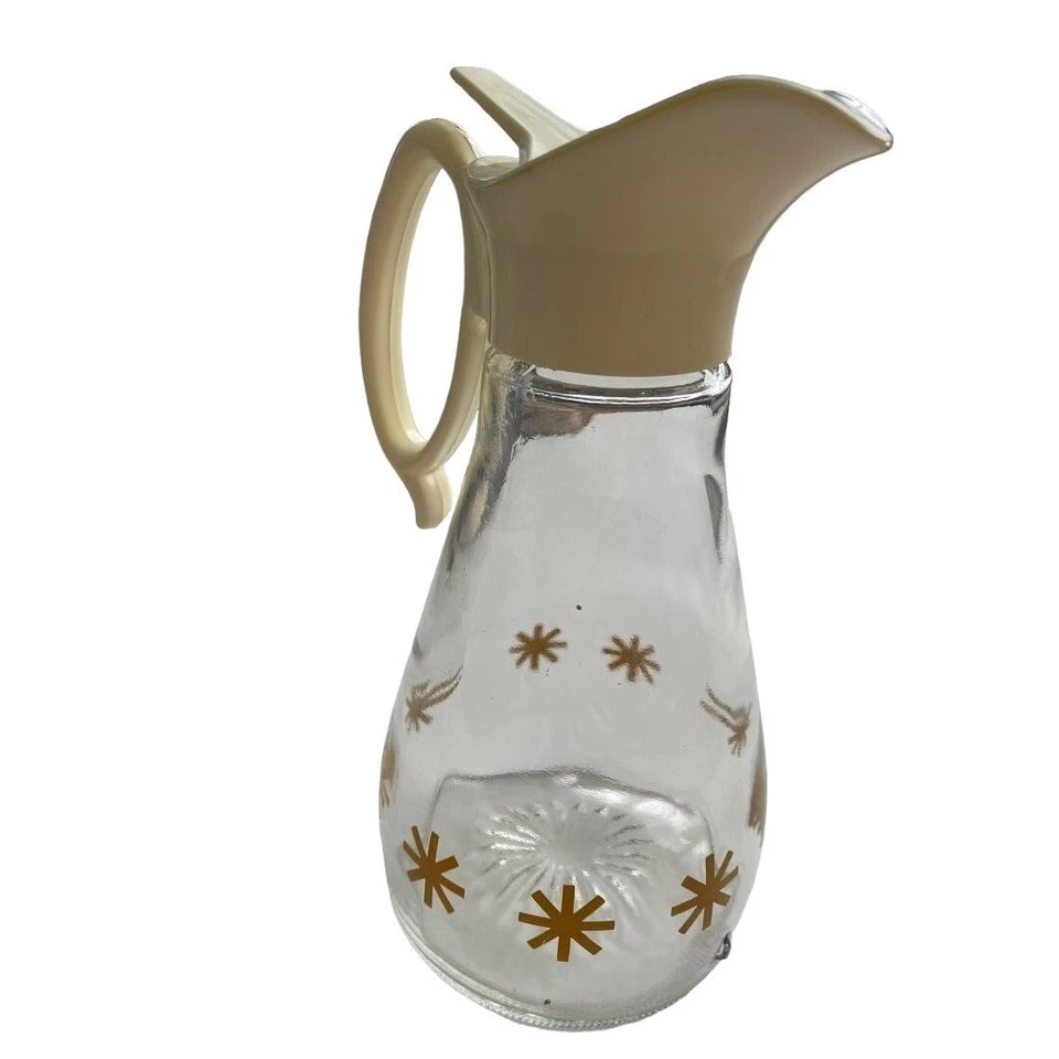 Vintage Clear Glass Log Cabin Yellow Starburst Syrup Honey Dispenser MCM - Image 2 of 4
