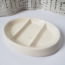 Vintage White Ceramic Soap Dish Oval Ribbed Drain Tray Farmhouse - 5 x 3.5"