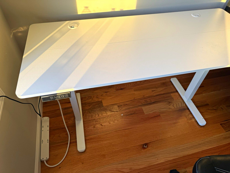Adjustable Height Standing Desk White Freestanding 60+" x 20-30" Cable Grommets