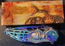 8.25" DARK FANTASY BLADES SKULL SPRING ASSIST FOLDING KNIFE Rainbow