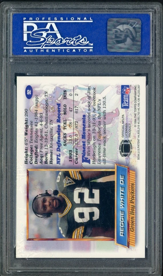 1994 Topps Finest #92 Reggie White Green Bay Packers Refractor PSA 9 MINT - Image 2 of 2