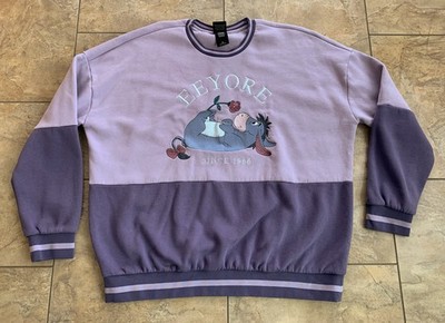 Disney BoxLunch Eeyore Embroidered Colorblock Sweatshirt XL Purple Winnie Pooh